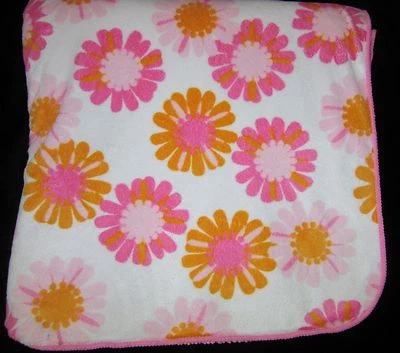 Just One You Flowers Pink Orange Sherpa Baby Blanket White Carter's Velour  - Image 1 of 4