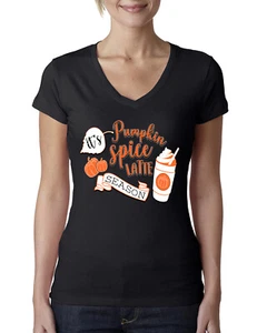 It's Pumpkin Spice Latte Season Orange Women Junior Fit VNeck Tee - Picture 1 of 6