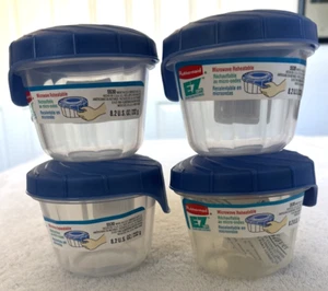 Set 4 1995 Rubbermaid Servin Saver EZ Topps BLUE Round Container 8.2 oz, NEW HTF - Picture 1 of 6