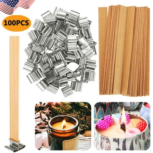 100PCS DIY Wooden Candle Wicks Core Iron Sustainer for Candle Making Supplies US - Picture 1 of 12