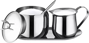 Creamer and Sugar Bowl Set Stainless Steel Latte Milk Cup Cream Jug and Sugar Bo - Picture 1 of 12