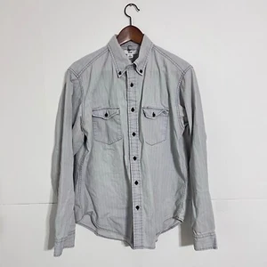 Vintage Gap Mens Shirt Size M Grey Striped Chambray Long Sleeve Button Up - Picture 1 of 8