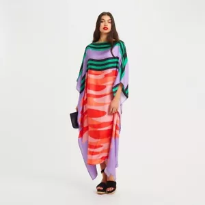 Women's Soft Silk Crepe Kaftan, Summer Wear Caftan, Long Maxi Dresses J5605 - Picture 1 of 4