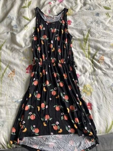 Girls Dipped Hem Dress Fruit Print Black 10-11 Years H&M - Picture 1 of 7