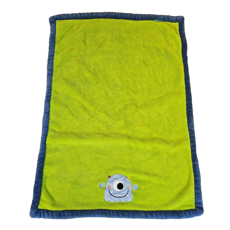 Tiddliwinks Green Blue Plush Fleece Baby Blanket Monster Alien Soft Lovey - Image 1 of 4