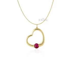 14K Gold 0.08 CT Ruby Gemstone Love Heart Necklace - The Jewelz - Picture 1 of 4