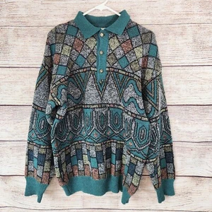 Vintage Gursoy Triko 90s Collared Button Sweater Large Green Istanbul - Picture 1 of 10