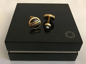 MontBlanc Precious Collection Cufflinks Round 18 kt. Red Gold 3 Ring With Onyx - Picture 1 of 7