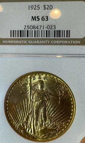 1925 $20 Saint Gaudens Gold Double Eagle NGC MS63 Cover