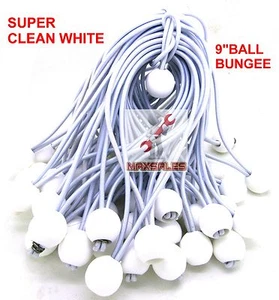 (100) 9" White Ball BUNGEE Cord Lona Bungee Correa de Atar Bungi Canopy Correas - Imagen 1 de 1