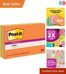 Energy Boost Sticky Notes – 6x4 Size, 2X Stickiness, 8 Pads – 4 Brighter Colors - Picture 1 of 13