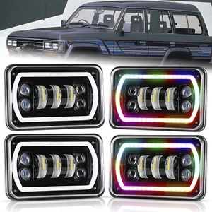 4pc 4x6'' RGB Halo LED Headlights Hi/Lo Beam DRL For Chevrolet Caprice 1977-1986 - Picture 1 of 9