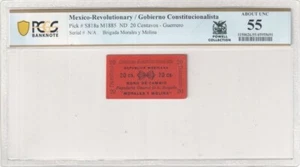 Mexico ND 20 Centavos Guerrero #S818a M1885 PCGS Banknote About UNC55  - Picture 1 of 2