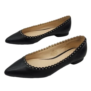 Nine West Ballet Flats Lit Studded Black Leather Shoe Pointed Toe Size 8M - Picture 1 of 11
