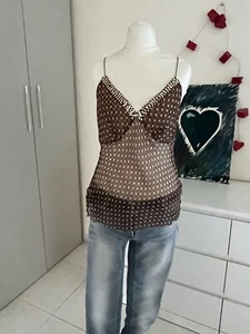 LIU JO Top Sommertop Transparent Pailletten Rollsaum Braun Gr.S Edel Top - Bild 1 von 8