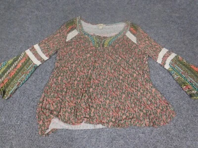 One World Blouse Medium womens tunic red floral pullover top stretch - Image 1 of 4