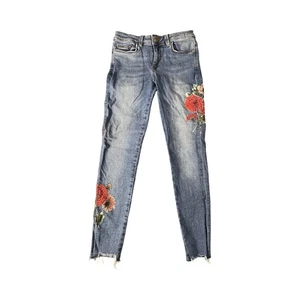 ZARA Basic Size 04 Denim Printed Floral Jeans Women’s Raw Hem Premium Z1975 - Picture 1 of 10