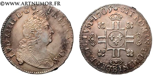 Louis XIV - Demi ecu aux 8 L, 1705 Rf B Rouen - Picture 1 of 1