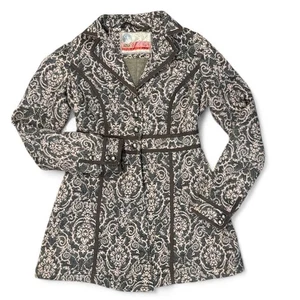 Free People Jacket Coat Sz 2 Gray Pink Jacquard Tapestry Paisley damask Piping - Picture 1 of 11