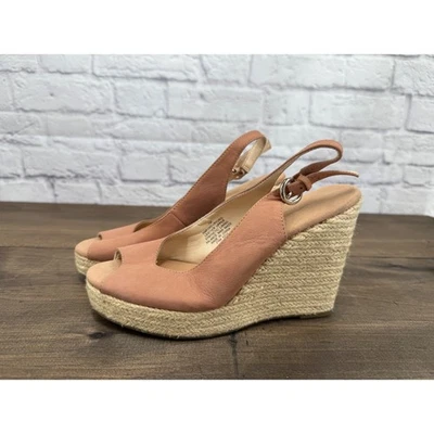 Alpargata Nine West Peep Toe cuña tacones con cordones beige/rosa talla 7M Foto 1 de 4