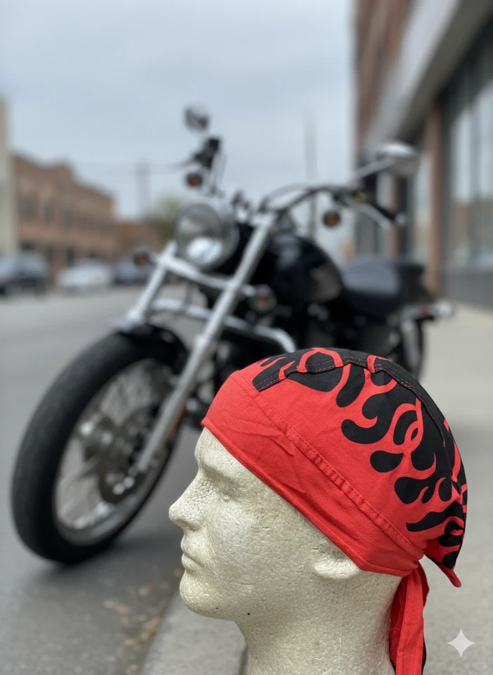Red Flame Biker Doo Rag | Gorra Calavera Motocicleta Bandana Headwrap Motociclista Ciclismo Foto 1 de 3