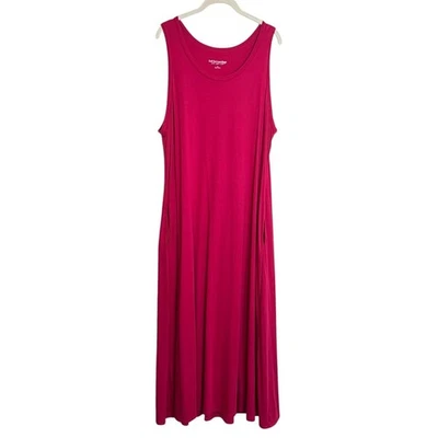 Soft Surroundings Womens Tank Maxi Dress 1X Pink Sleeveless Cotton Modal Pockets - Image 1 of 4