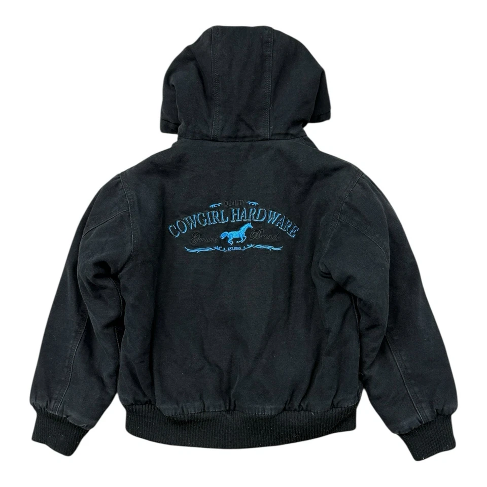 女牛仔五金帆布连帽刺绣夹克青少年女孩 XS 码黑色 — 第 1/4 张图片