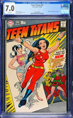 TEEN TITANS 23 CGC 7.0 WONDER GIRL NEW COSTUME ROBIN WHITE PAGES & CPR CANDIDATE - Image 1 of 4