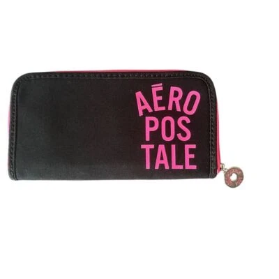 Cartera vintage Y2K Aeropostale negra rosa tamaño completo cremallera alrededor (7x4) Foto 1 de 4