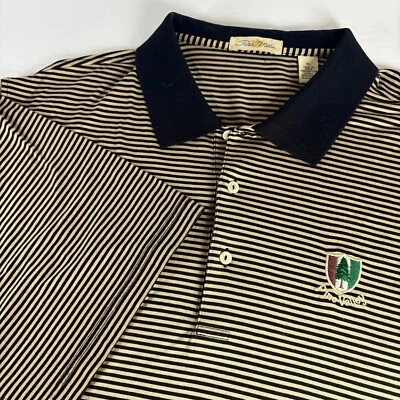 Винтажное поло для гольфа Peter Millar Pine Valley в золотую черную полоску (XL) - Изображение 1 из 4