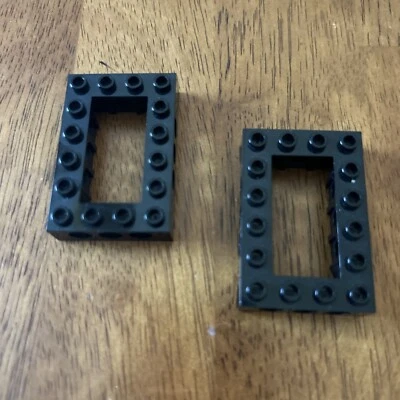 LEGO Lot Of 2 Black Technic Bricks 4 x 6 with Open Center 2 x 4 Part 32531 - Image 1 of 2