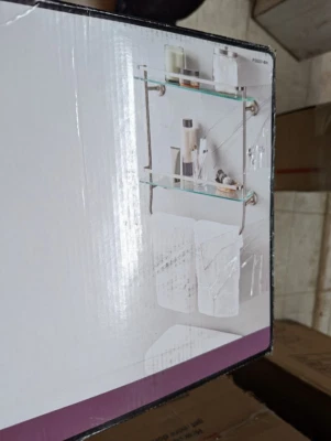 Delta FSS07-BN 20 pol. Prateleira de vidro dupla W com barra de toalha em níquel escovado - Imagem 1 de 3