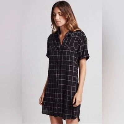 Current Elliott Black Workwear Windowpane Shirtdress Short Casual Dress 1 Small - Image 1 of 4