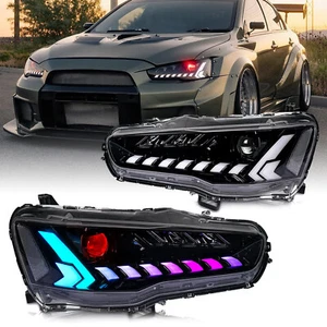 RGB HeadLight For Mitsubishi Lancer EVO X CF CJ 2008-2017 Start UP Animation - Picture 1 of 10
