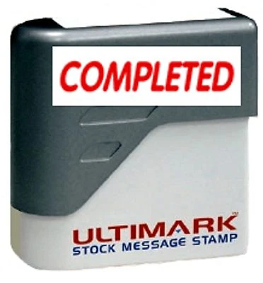 COMPLETED Stamp text on Ultimark Pre-inked Message Stamp with Red Ink - Image 1 of 2