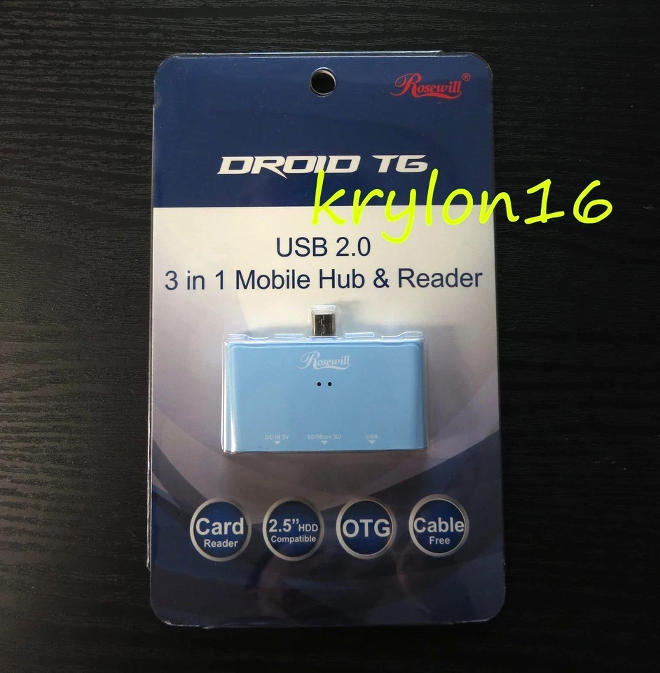 Rosewill Mobile OTG SD Micro USB 2.0 SD Card Reader Retail Kit Droid TG Hub SDHC - Image 1 of 3