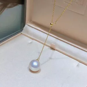 18K Gold Dangling AAAA Akoya Sea Pearl Adjustable Y Chain Lariat Necklace - Picture 1 of 9