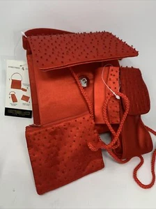 SASHA NEW YORK PERLEN HANDTASCHE rot Abend Satin Handgelenk & langer Riemen mit Zubehör - Bild 1 von 11