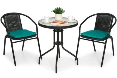 2+1, Stühle, Glastisch, Bistro, Gartenset, Rattan Gartenmöbel, Gartenmöbel - Bild 1 von 4