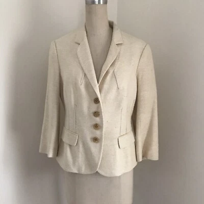 Badgley Mischka Women’s Jacket Ivory Textured Woven 3/4 Sleeve 8 - Image 1 of 4