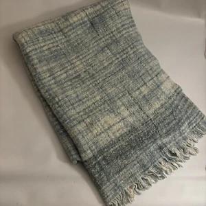 RN # 66170 Anthropologie JACQUARD Knit THROW BLANKET Blue Cream 52x76” EUC - Picture 1 of 3