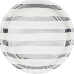 White w/ Silver Stripes 9" Plates - 8ct. - Picture 1 of 1