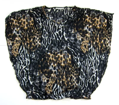 Trina Turk 100% Silk Black Brown Cheetah Print Cover Up Long Smock Blouse 12 - Image 1 of 4