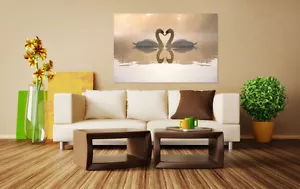 3D Swan Kiss 996 Wall Stickers Vinyl Murals Wall Print Deco AJSTORE UK Lemon - Picture 1 of 5