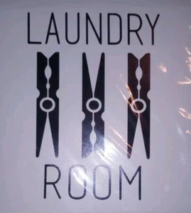 Insegna Decorazione Parete Lavanderia Tela Legno Arte S-M 8" X 8" Nero Bianco Appendiabiti Picchetto - Foto 1 di 10