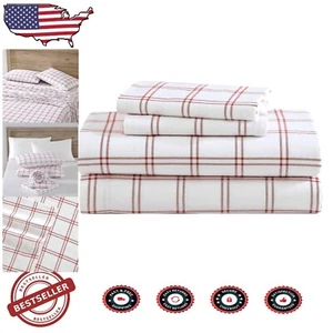Brushed Cotton Flannel Full Sheet Set - Gift-Ready Plaid Bedding for Cozy Nights - Picture 1 of 10