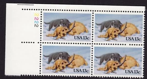 Scott #2025 Christmas Kitten & Puppy Snow Plate Block of 4 Stamps MNH P#2222 UL - Picture 1 of 1