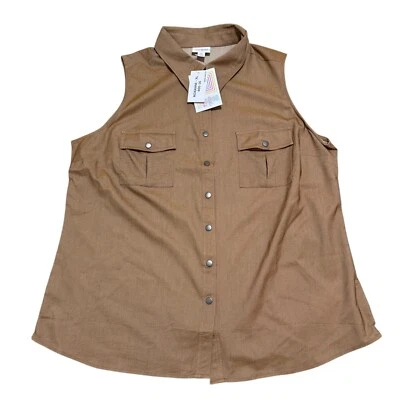 Camisa LuLaRoe Talla XL Marrón Camel Roxanne Sin Mangas Cuello Frontal a Presión - Nueva con Etiquetas Foto 1 de 4