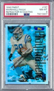 1996 Topps Finest Football Silver 'REFRACTOR' Marshall Faulk #137 PSA 8 NM-MT