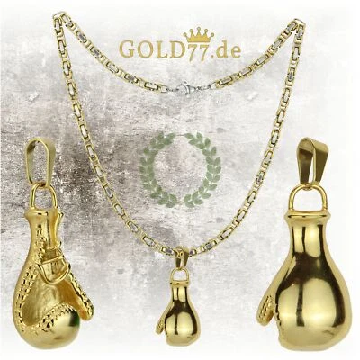 Edelstahl Anhänger Box-Handschuh Goldfarben mit und ohne Königskette 2 Farben - Bild 1 von 4